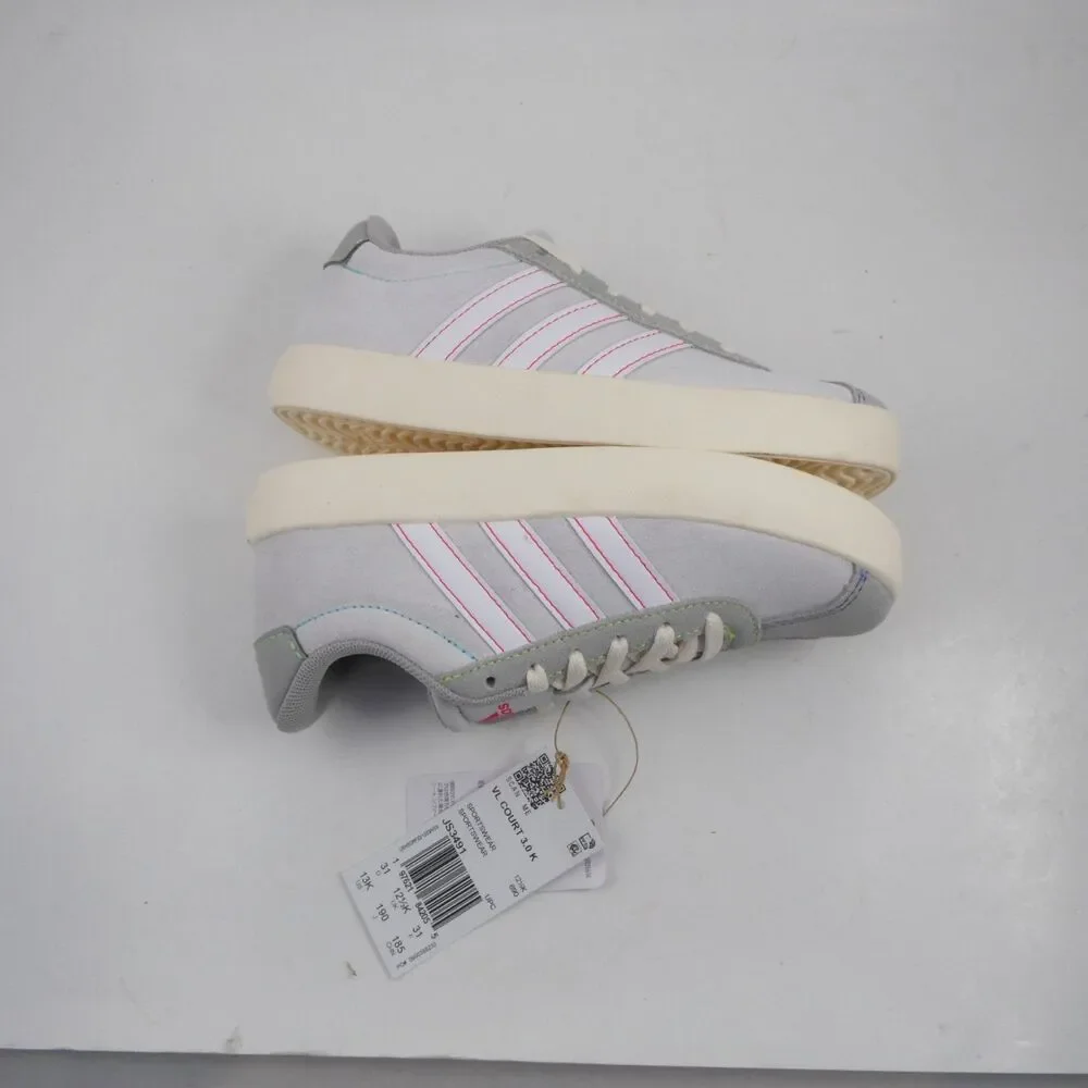 Adidas VL Court 3.0 Big Kids US 13 K White Black Cream Suede Gum Bottom Shoes